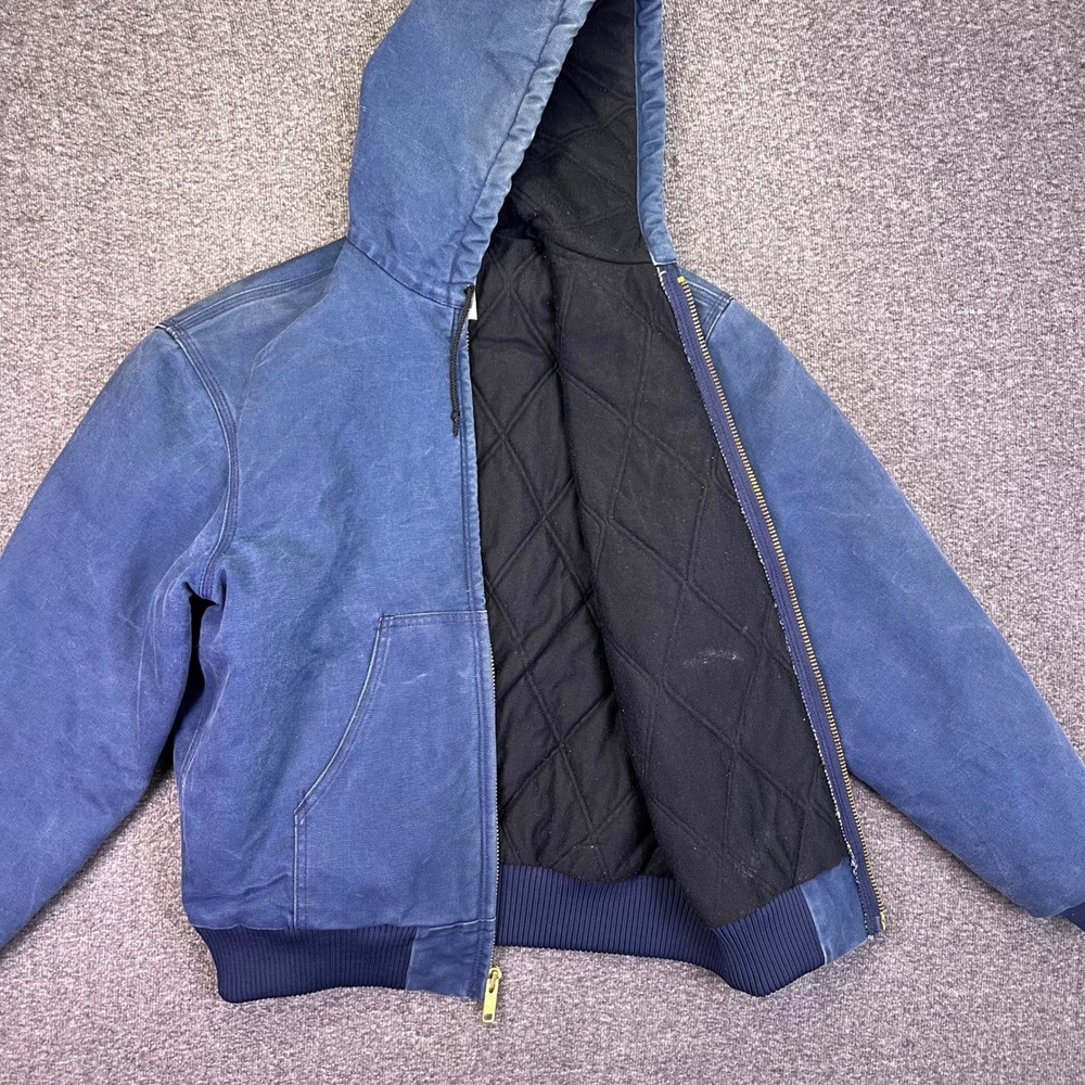 Carhartt J04 NVY Coat Mens L Navy Blue Workwear Vintage Thermal Hooded Canvas - Picture 3 of 16